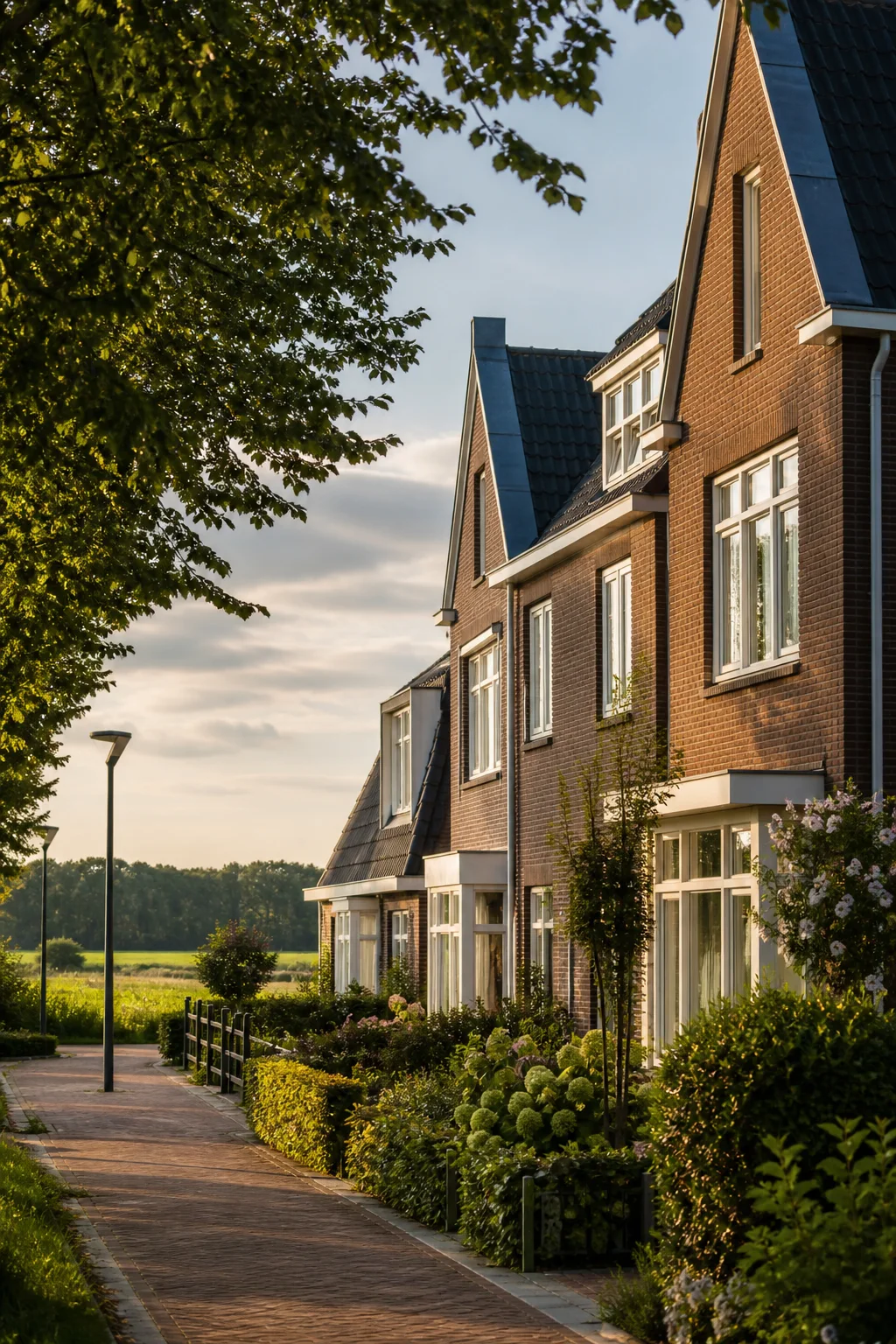 Dorpsstraat met woningen in Best, Noord-Brabant