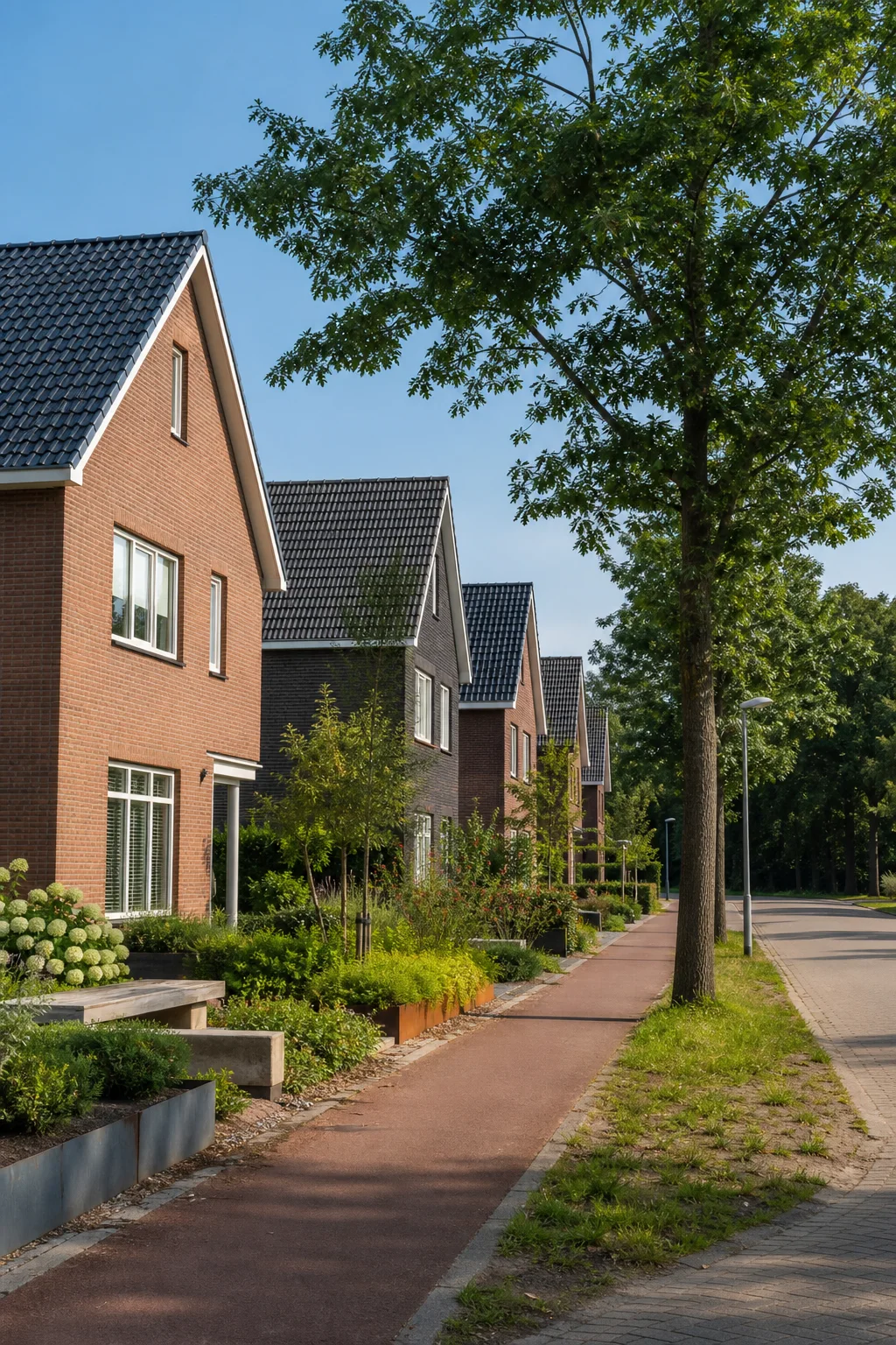 Groene woonstraat met woningen in Blixembosch-Oost, Eindhoven