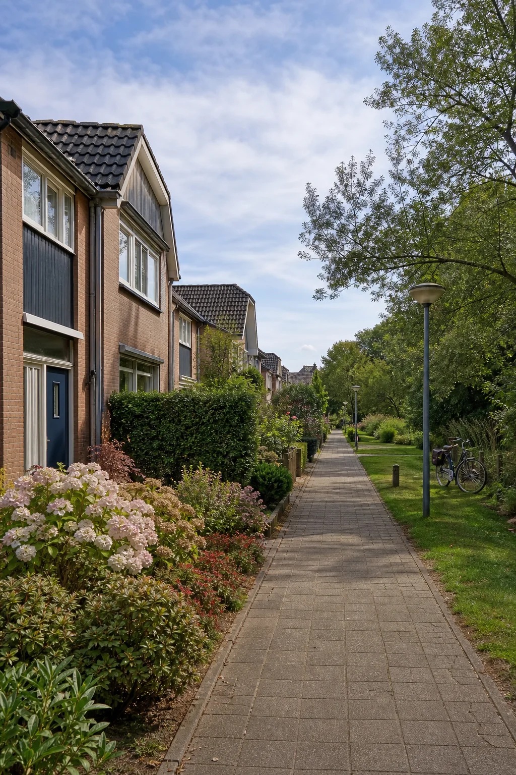 Groene woonstraat met woningen in Blixembosch-West, Eindhoven