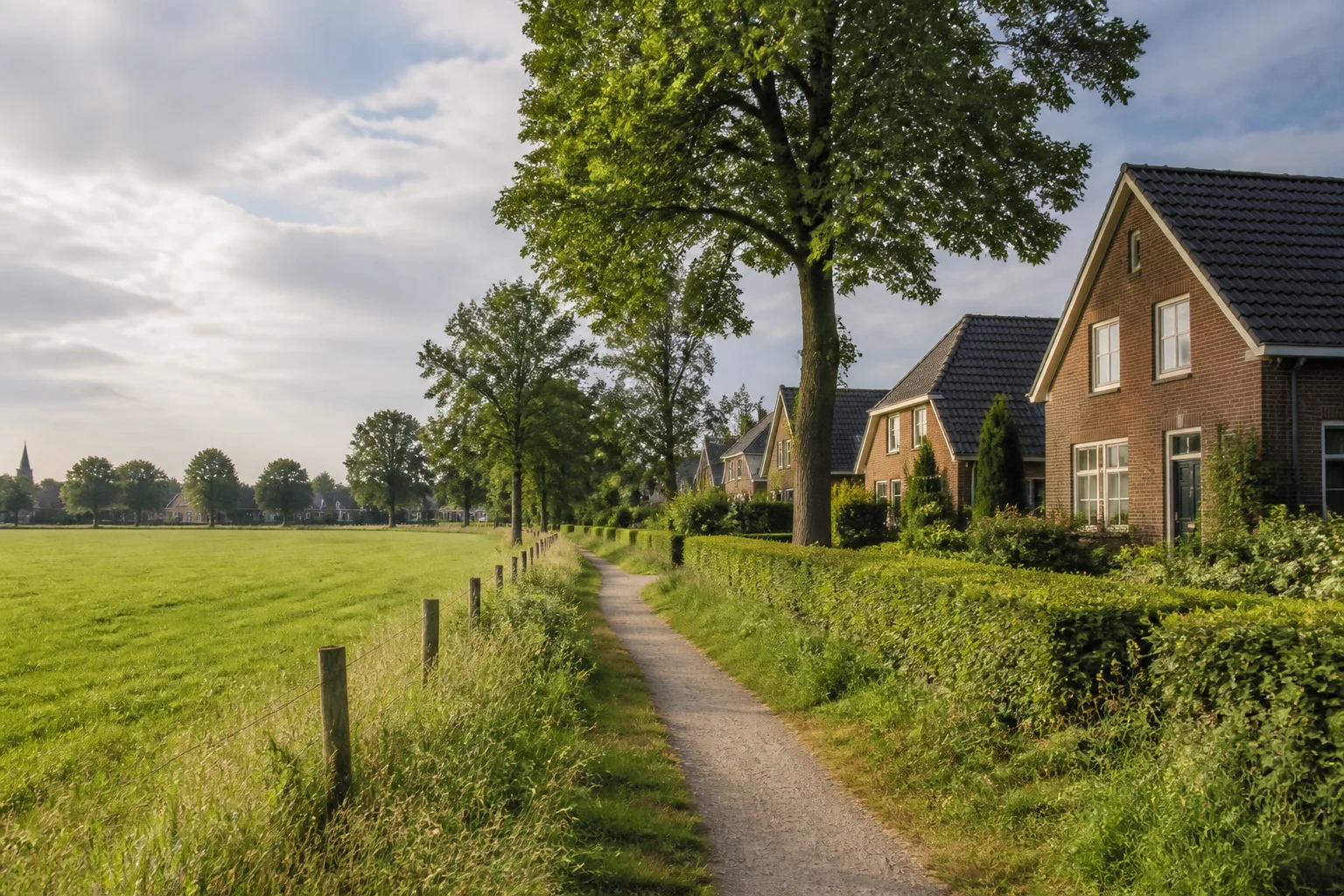 Huis laten taxeren in Duizel | NWWI | €599 all-in | NRVT 3 Open veld en dorpsrand van Duizel met bomen en woningen