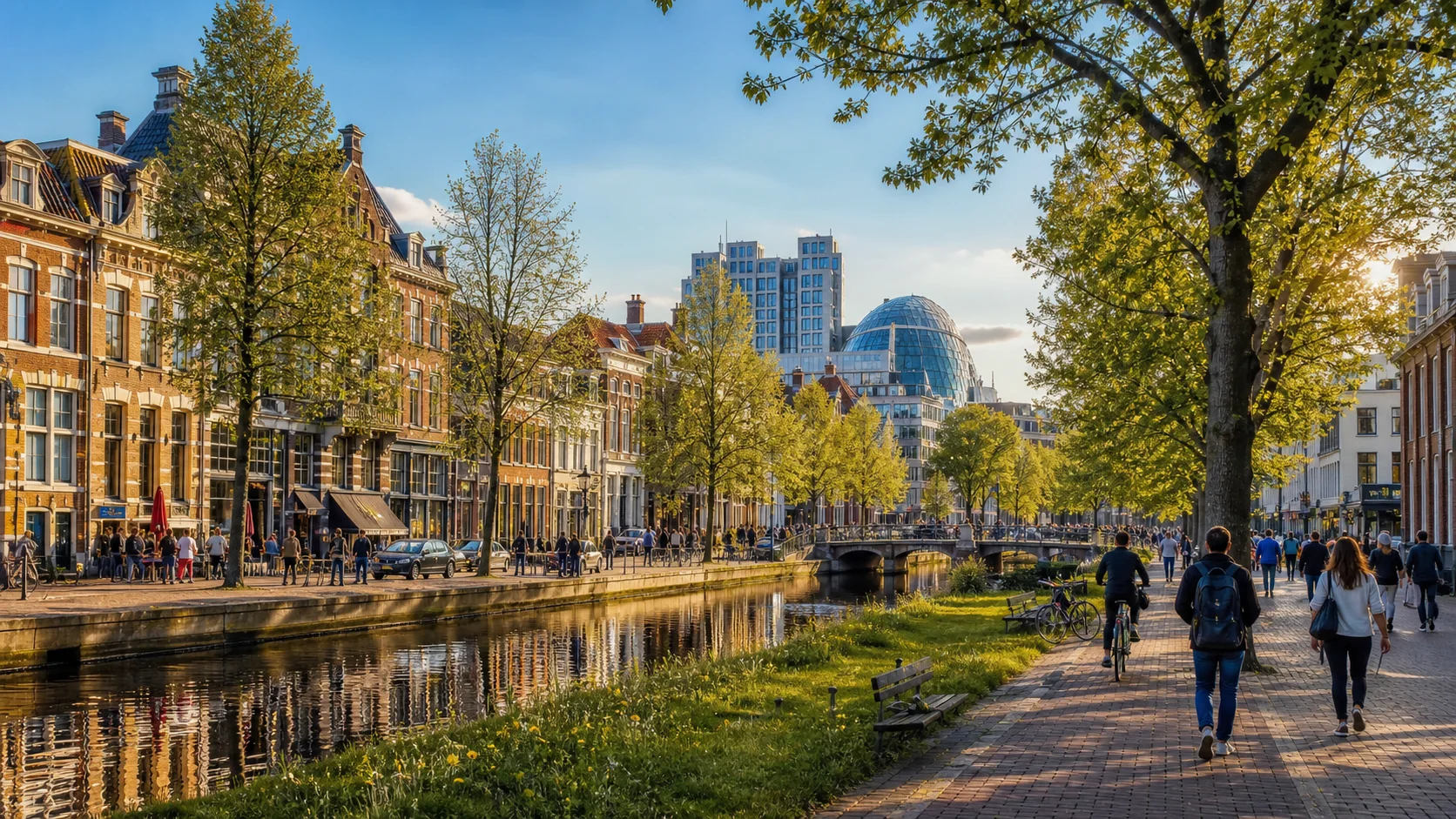 Stadsbeeld van Eindhoven Centrum met stedelijke woningen en groen
