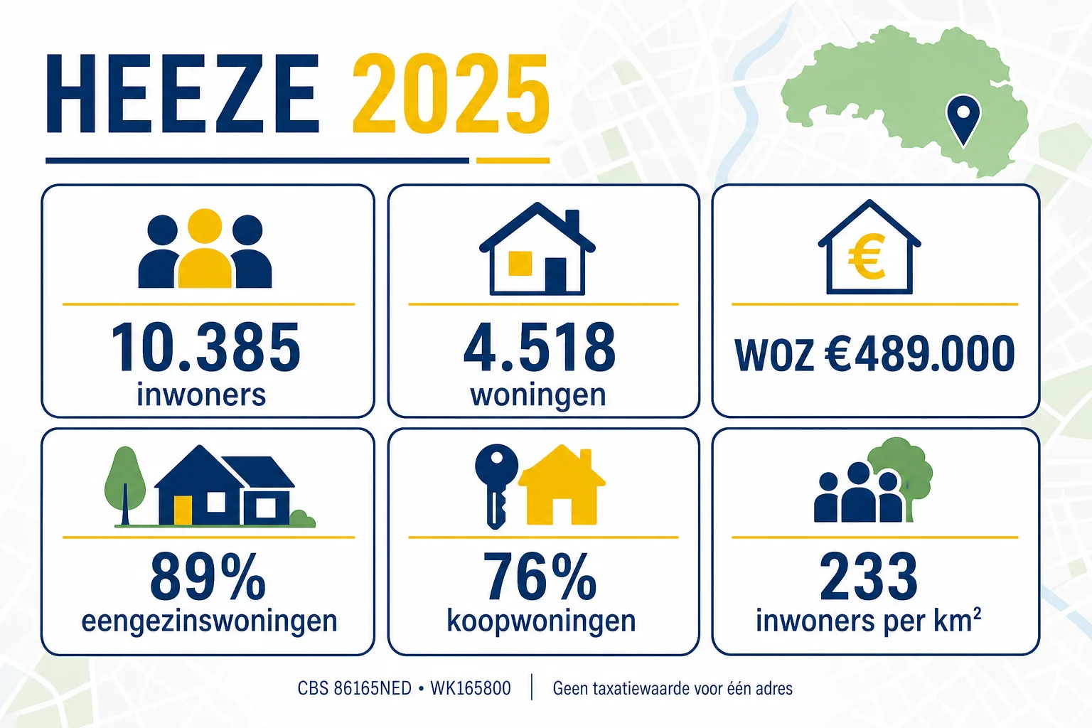 Huis laten taxeren in Heeze | NWWI | €599 all-in 4 CBS 2025 woning- en WOZ-statistieken voor Heeze