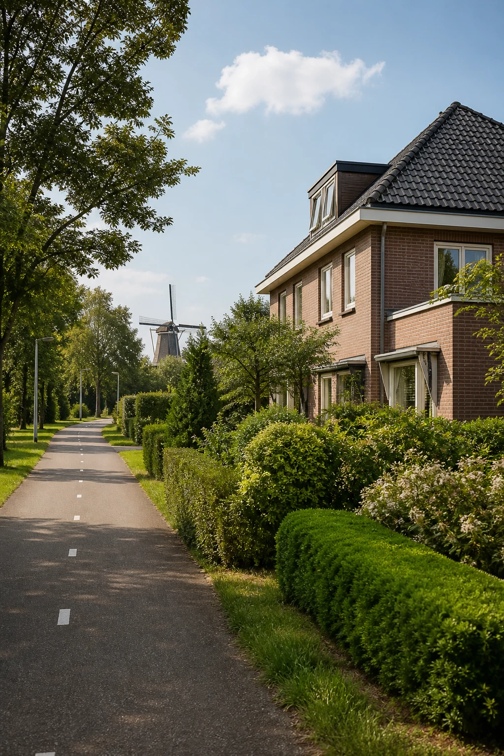 Groene woonstraat met woningen in Kapelbeemd, Eindhoven