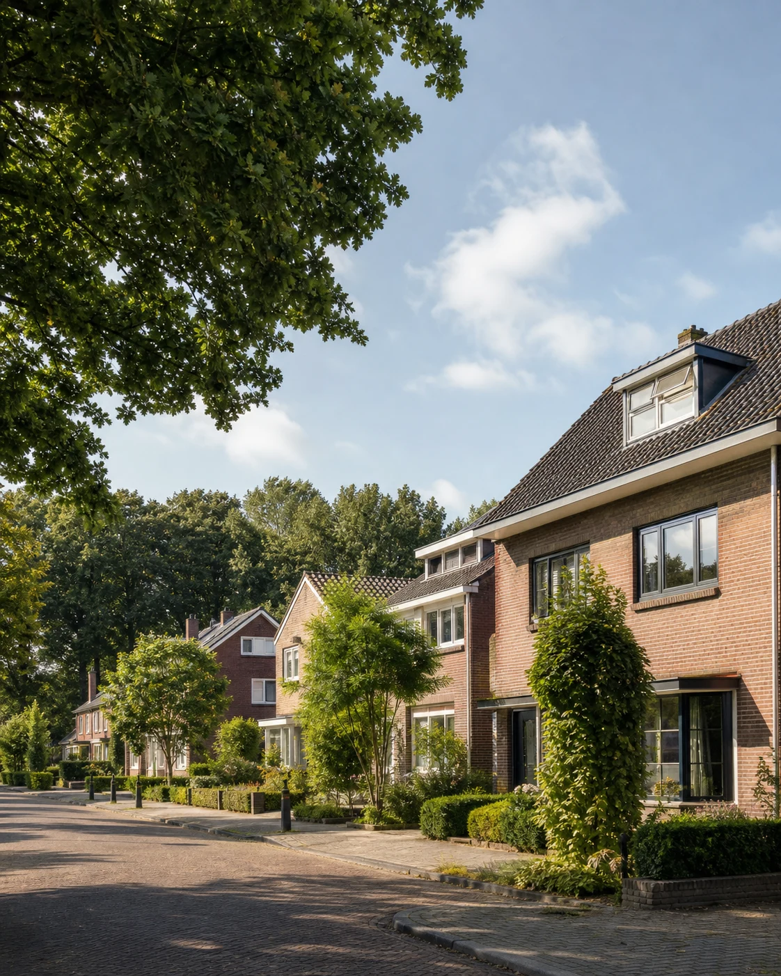 Groene woonstraat met woningen in Kortonjo, Eindhoven