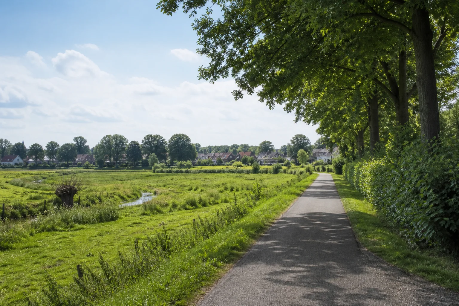 Dorpslandschap met groen en woningen rond Nuenen
