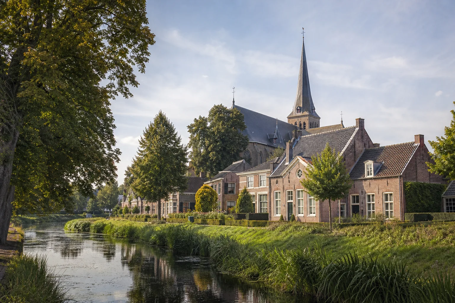 Dorpslandschap met historische huizen en groen in Oirschot