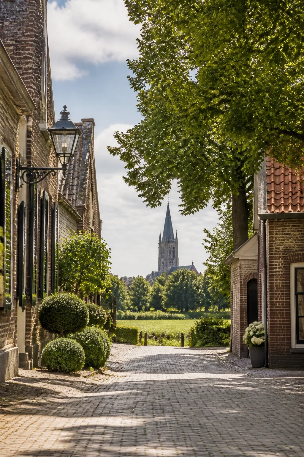 Dorpsstraat met woningen in Oirschot, Noord-Brabant