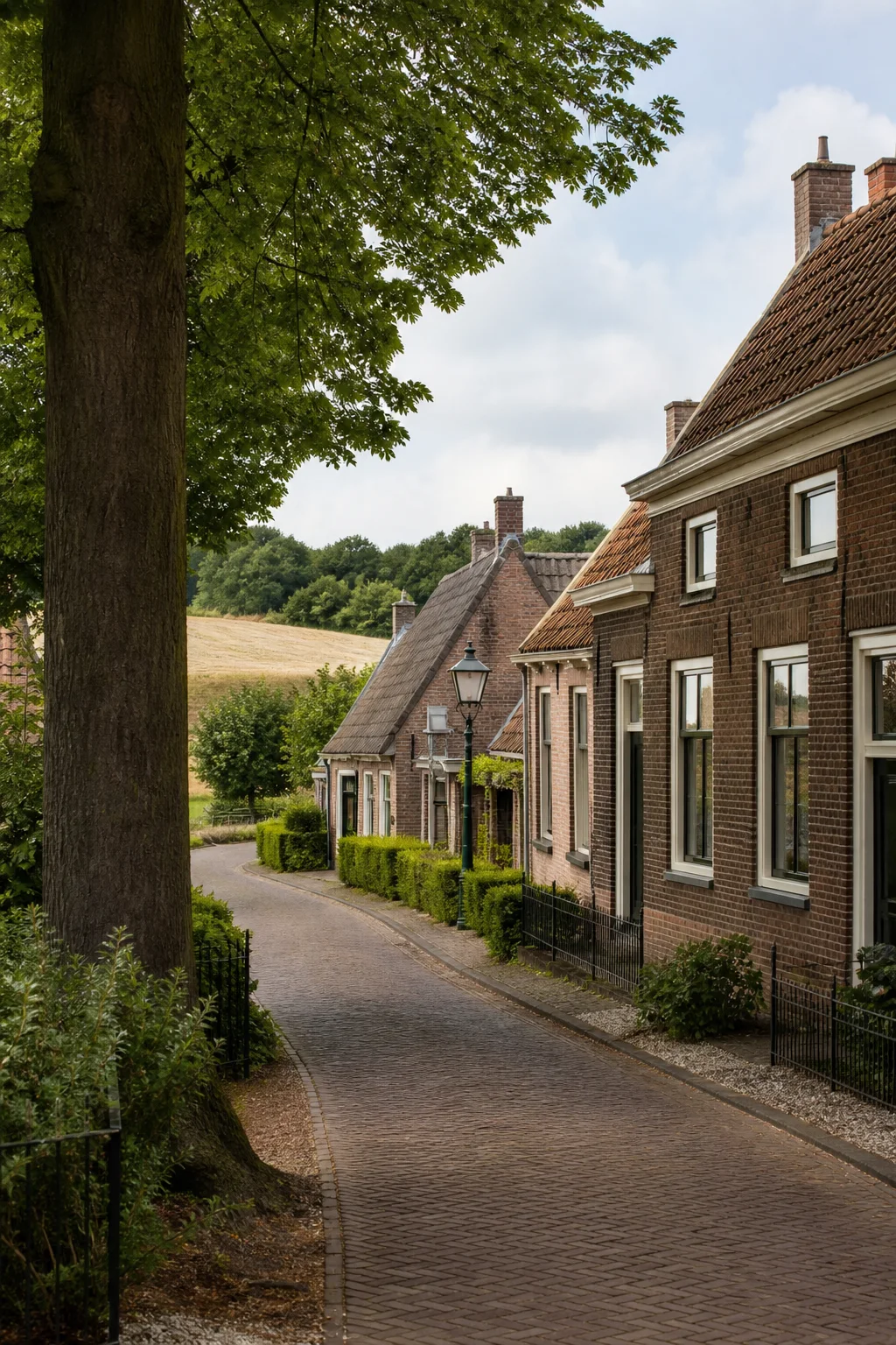 Dorpsstraat met woningen in Riethoven, Noord-Brabant